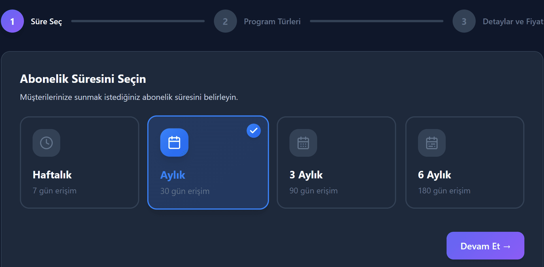 Abonelik paketi oluşturma