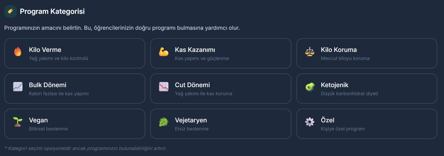 Beslenme programı oluşturma