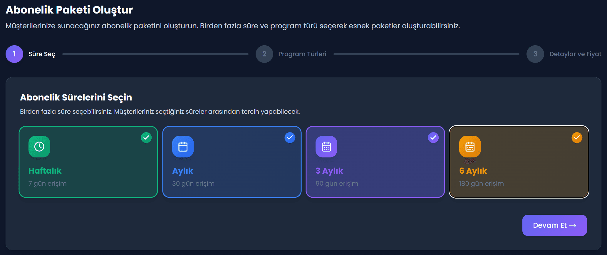 Abonelik paketi oluşturma
