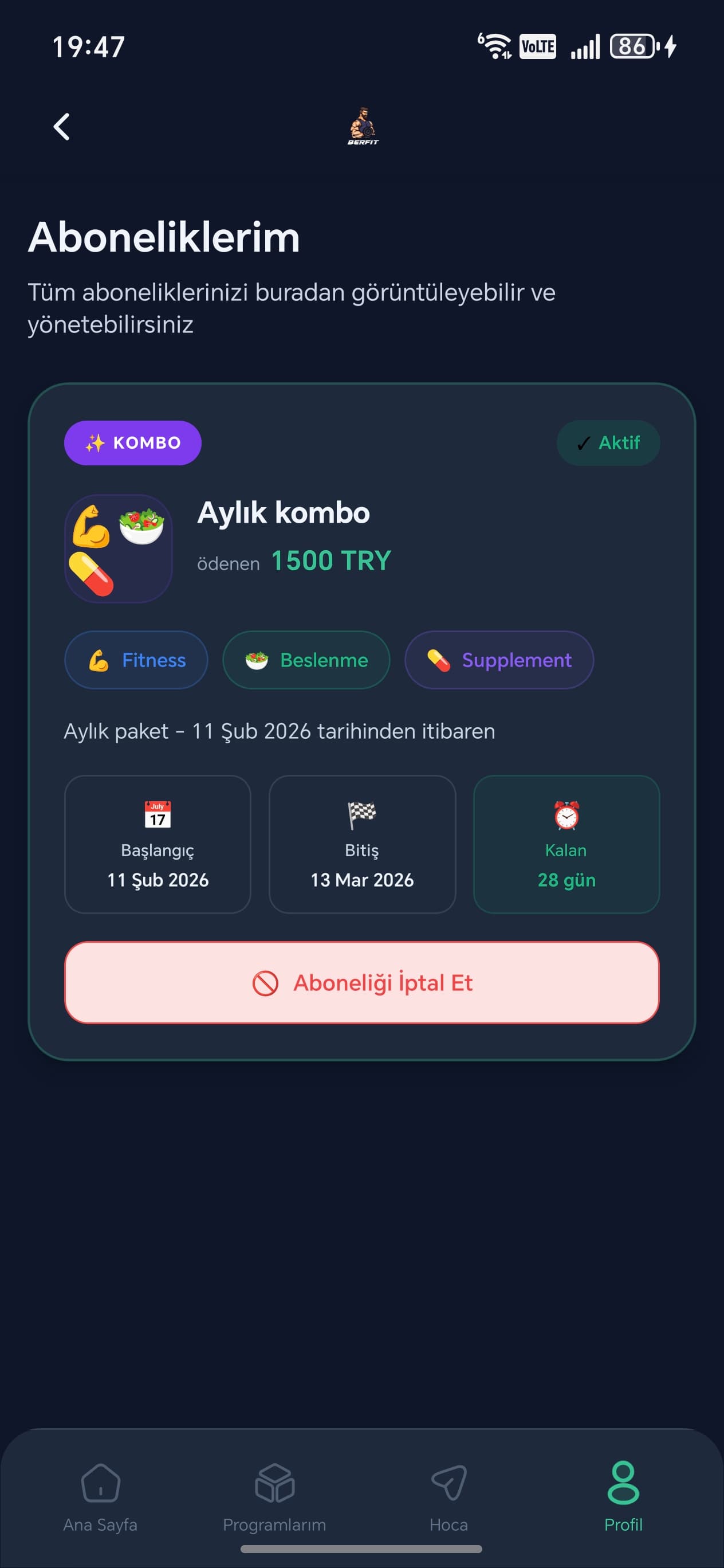 Fitgelir öğrenci mobil uygulaması abonelikler