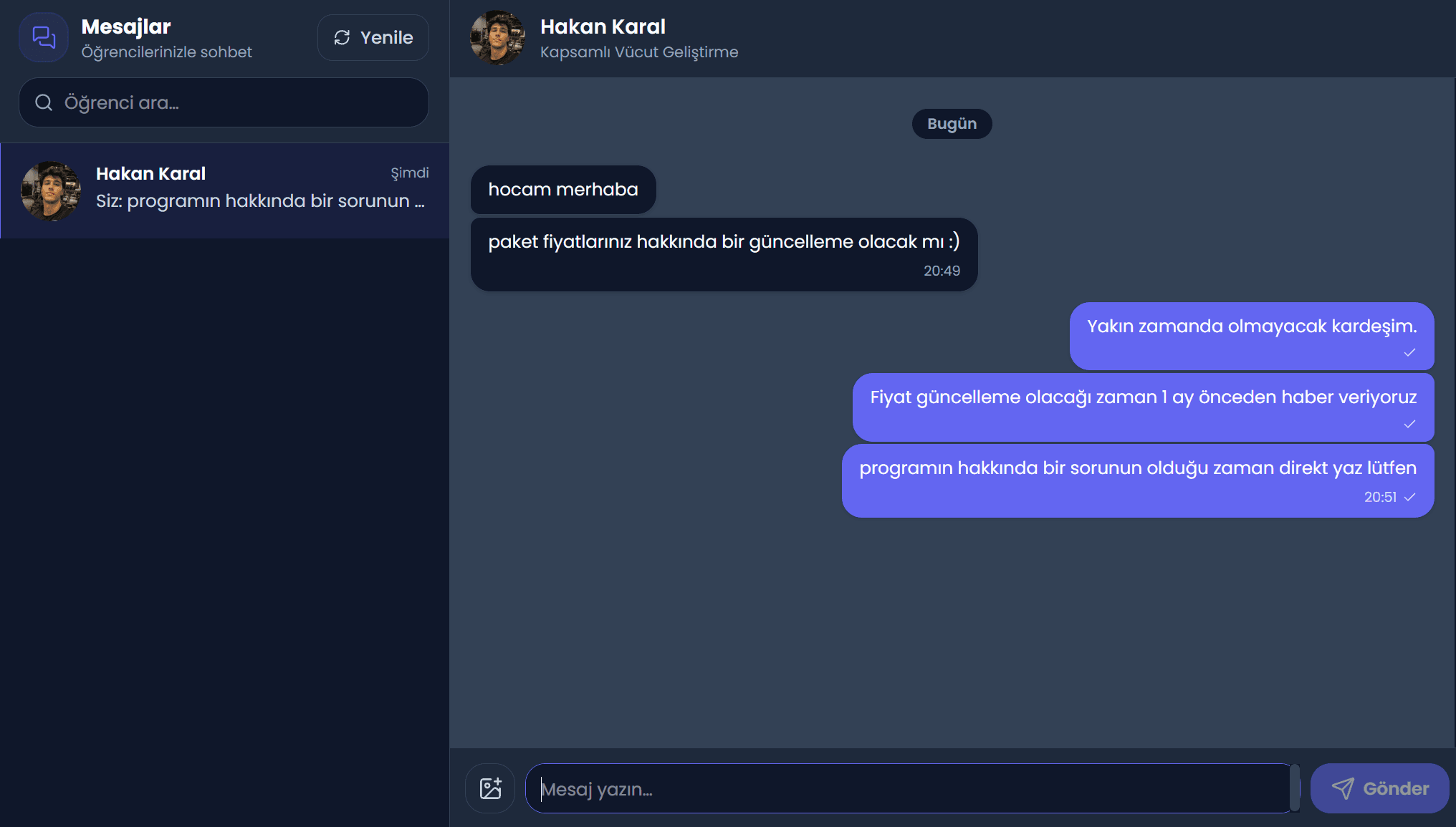 Bire bir mesajlaşma