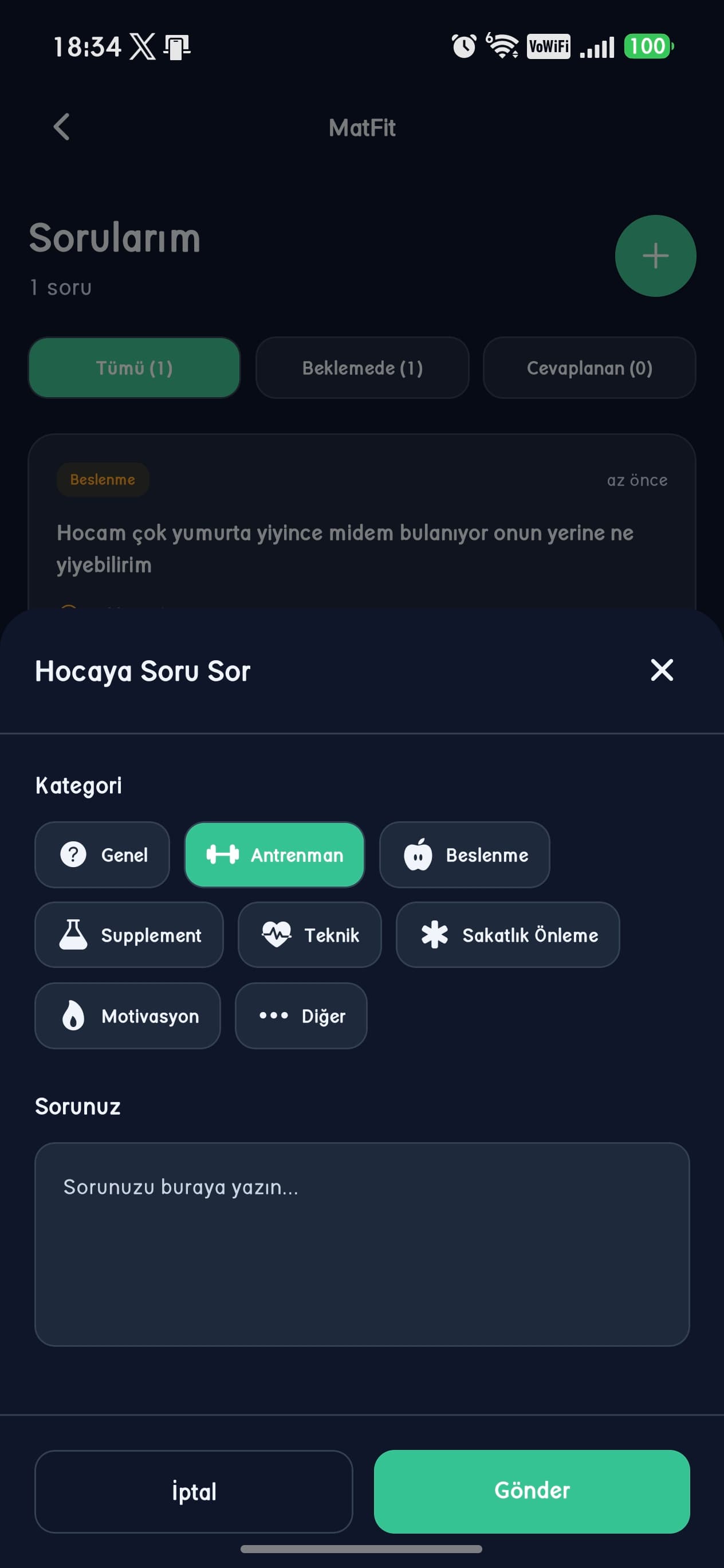Hocaya soru sor ekranı