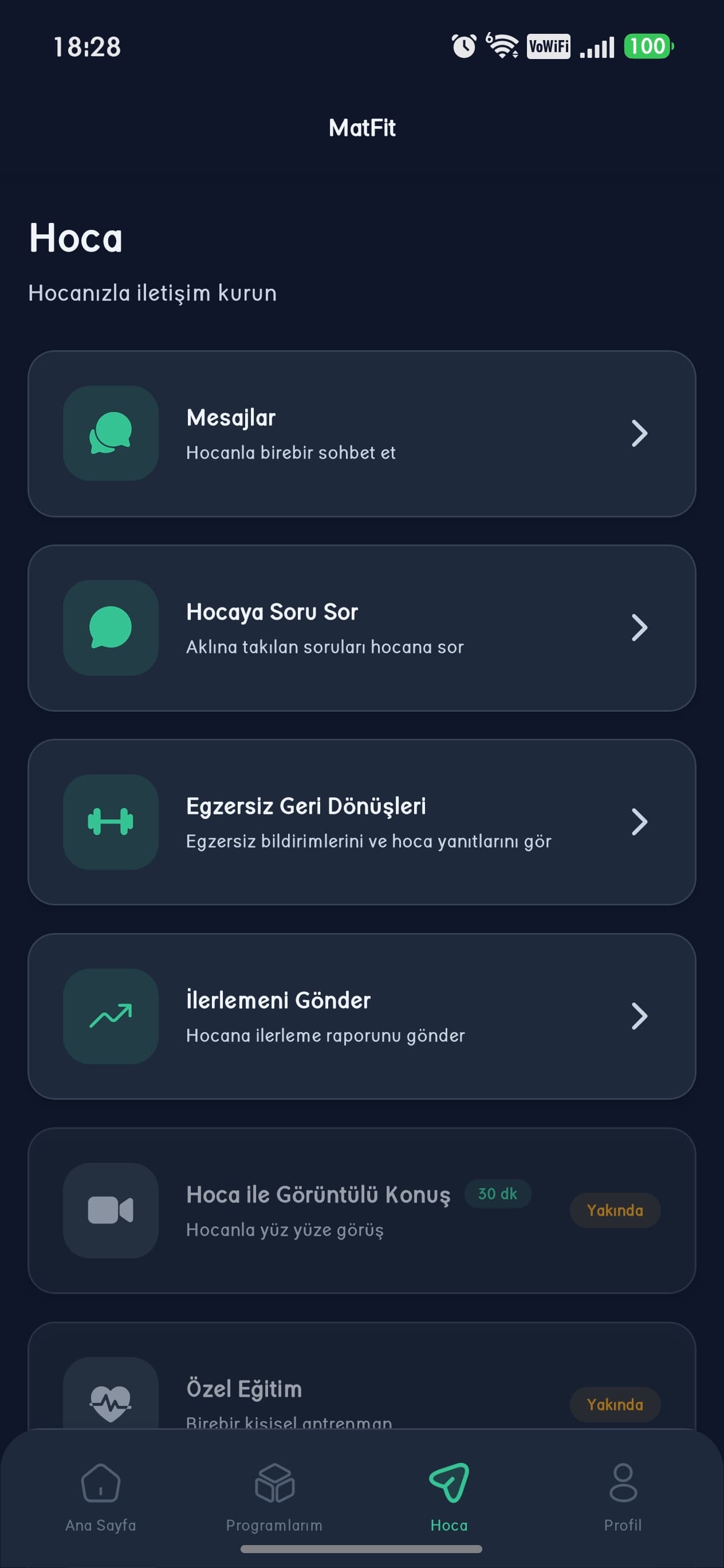 Hoca iletişim ekranı